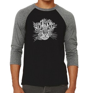 LA Pop Art Men's Raglan Baseball Word Art T-shirt - Cat Face - 1 of 4