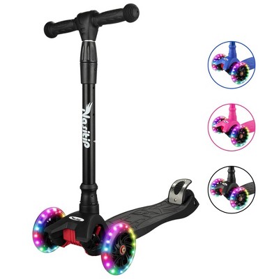 Kids Scooter, 3-Wheel Light-Up Kick Scooter, 4 Adjustable Height, Lean to Steer, Lightweight Design,for Kids Age 3-12, Black