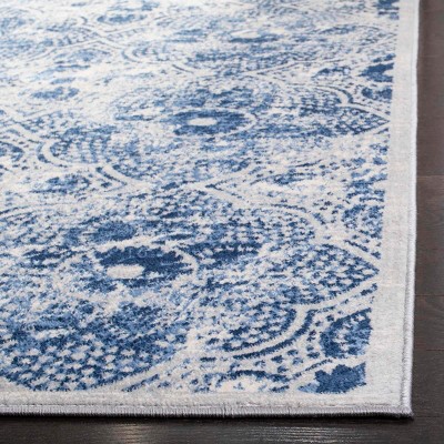 Hand-knotted Cream and Blue Wool Square Area Rug