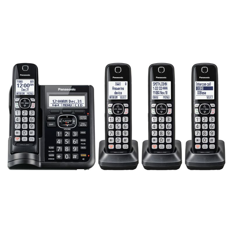 Panasonic Cordless Phone with Digital Answering Machine and 4 Handsets - Black (KX-TGF544B), 1 of 6