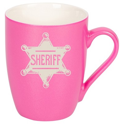 100 North Star Badge 10 Ounce Pink Metallic Finish, Comfortably Fits Your Hands, New Bone China Coffee Tea Cup Mug, Sheriff