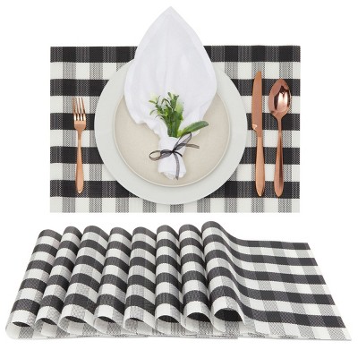Farmlyn Creek Set of 8 Black and White Buffalo Plaid Placemats for Dining Table & Farmhouse Decor, 18 x 12 in