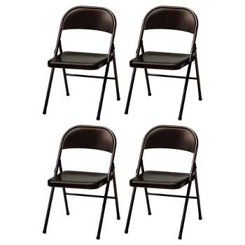 MECO Sudden Comfort All Steel Folding Chair Set with Steel Frame and Contoured Backrest for Indoor or Outdoor Events, Cinnabar (Set of 4)