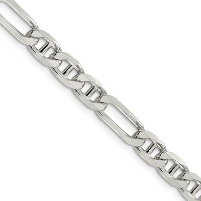Black Bow Jewelry Mens 6.5mm Sterling Silver Solid Figaro Anchor Chain Necklace