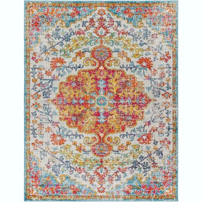 Mark & Day Olivia 7'10"x10'3" Rectangle Woven Indoor Area Rugs Saffron/Teal: Stain-Resistant, Pet Friendly, Traditional Style
