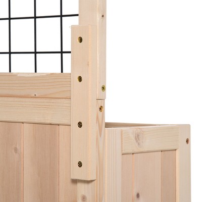 Natural Wood 3-Tier Raised Garden Bed with Trellis and Wheels