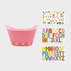 9.5"x16" Round Plastic Decorative Easter Tub with Stickers Pink - Spritz™