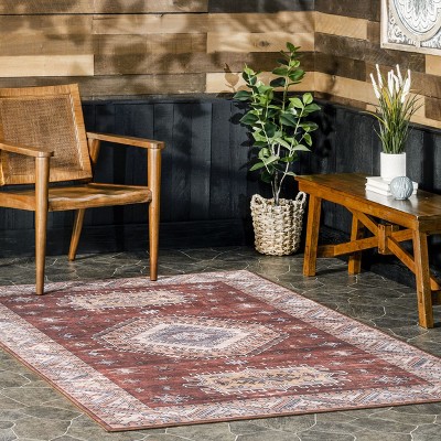 Nuloom Kera Medallion 5x8 Machine Washable Indoor/Outdoor Area Rug for Living Room Patio Deck Front Porch Kitchen, Brick/Ivory