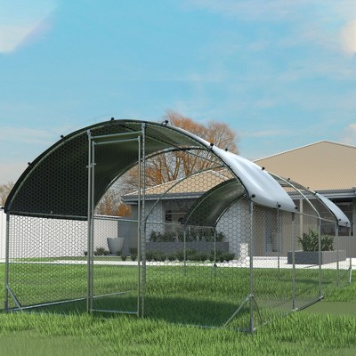 Large Metal Chicken Coop, Walk-in Poultry Cage Hen Run House, Tri-Supporting Wire Mesh Chicken Run for Outdoor Yard Farm Use 9.2'Wx24.9'Lx6.5'H