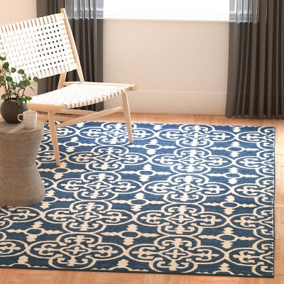 Navy and Ivory Hand-Tufted Wool Area Rug, 3' x 5'