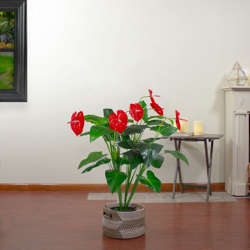 Northlight 41" Red and Black Potted Tropical Artificial Anthurium Plant In a Black Pot, 2 of 5