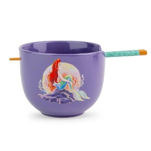 Silver Buffalo Disney The Little Mermaid Ariel 20-Ounce Ceramic Ramen Bowl and Chopstick Set - 1 of 4