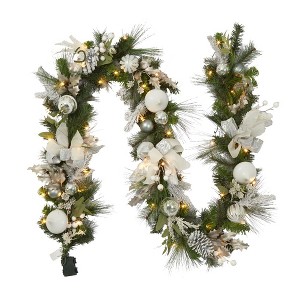 Christmas Garland, 9Ft Garland with 30 LED Lights, Artificial Pine Cones, Christmas Ball and Bows for Christmas Decor and Holiday Mantle Decor - 1 of 4