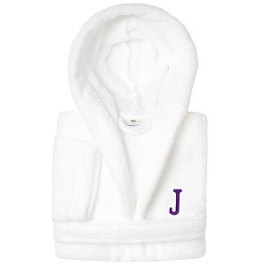 Personalized Linum Kids 100% Polyester SUPER PLUSH Double Brushed Hooded Bathrobe in Purple Bookman Font - 1 of 3