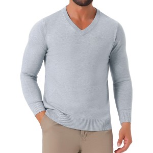 INSPIRE CHIC Men's Long Sleeve V-neck Solid Color Knitted Pullover Sweater - 1 of 4