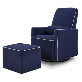 DaVinci Olive Glider and Ottoman - Navy With Gray Piping