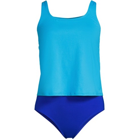 Lands' End Women's Chlorine Resistant One Piece Scoop Neck Fauxkini ...