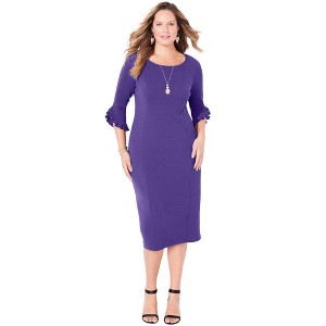 Catherines Women's Plus Size Petite Ruffle Sleeve Shift Dress - 1 of 4