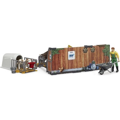 Farm Animal Playset with Cow, Calf, Farmer, and Barn Accessories