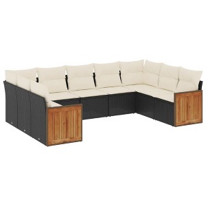 vidaXL 10 Piece Patio Sofa Set with Cushions Black Poly Rattan - Black and Cream Without Table - 1 of 4