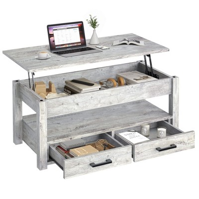 Hausource 41.7" Lift Top Coffee Table with Hidden Storage, 2 Drawers & Open Shelf