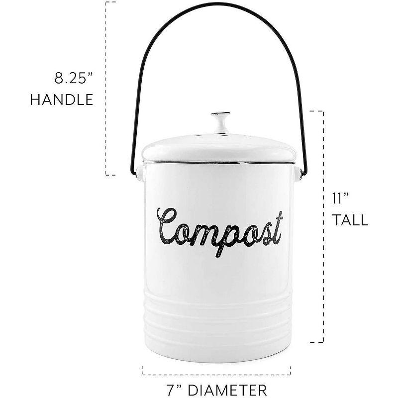 AuldHome Design Enamelware Compost Bin, Farmhouse Compost Can Set w/ Lid and Filters, 1.3 Gallon, 3 of 9