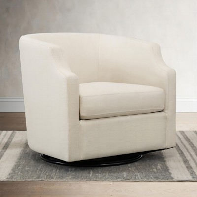 Corrine 30.5" Seat Wide Linen Upholstered 360° Armrest Round Swivel Barrel Chair Modern With Black Base-Maison Boucle