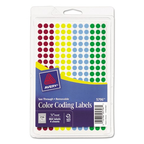 Avery® See-Through Color-Coding Removable Labels, 1/4 Diameter, Assorted  Colors, Non-Printable, 864 Total (5796)