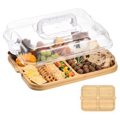 Unique Bargains Bamboo Portable Dual-function Charcuterie Board with Lid and Handle