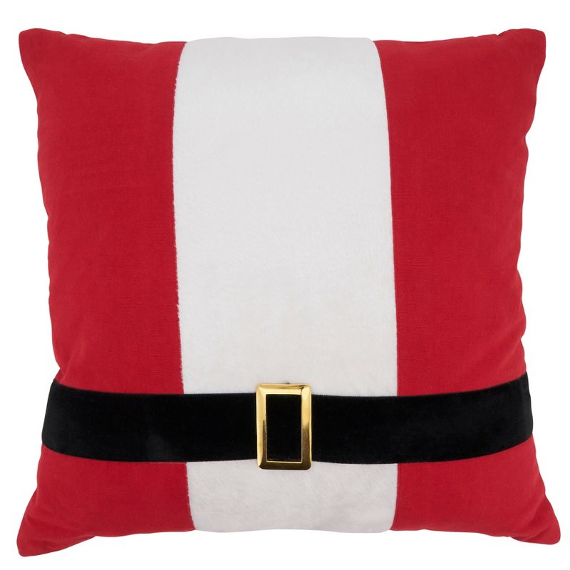 Saro Lifestyle Santa Belt Pillow - Down Filled, 18" Square, Red, 1 of 3