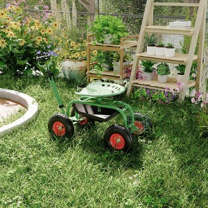 Garden Cart with 360° Swivels Sea, 10-Inch All-Terrains Tires, Adjustable Steering & Foldable Design, Multi Purpose Rolling Stool for Gardening - 1 of 4