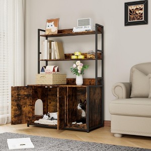 Large Cat Litter Box Enclosure with Storage, 52in Cat House Furniture with Scratching Mat and 2 Shelves - 1 of 4