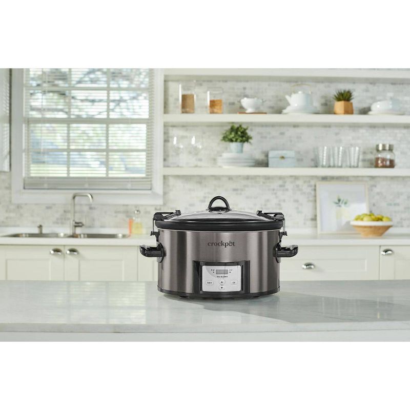 Crock Pot 7qt Cook &#38; Carry Programmable Easy-Clean Slow Cooker - Stainless Steel, 4 of 15