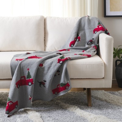 Dasher Grey and Red Cotton Holiday Throw Blanket