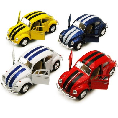KiNSMART - 1967 Volkswagen Classic Beetle 5 Inch 1:32 Scale Die Cast Metal Model Toy Set Of 4 w/ Racing Strips