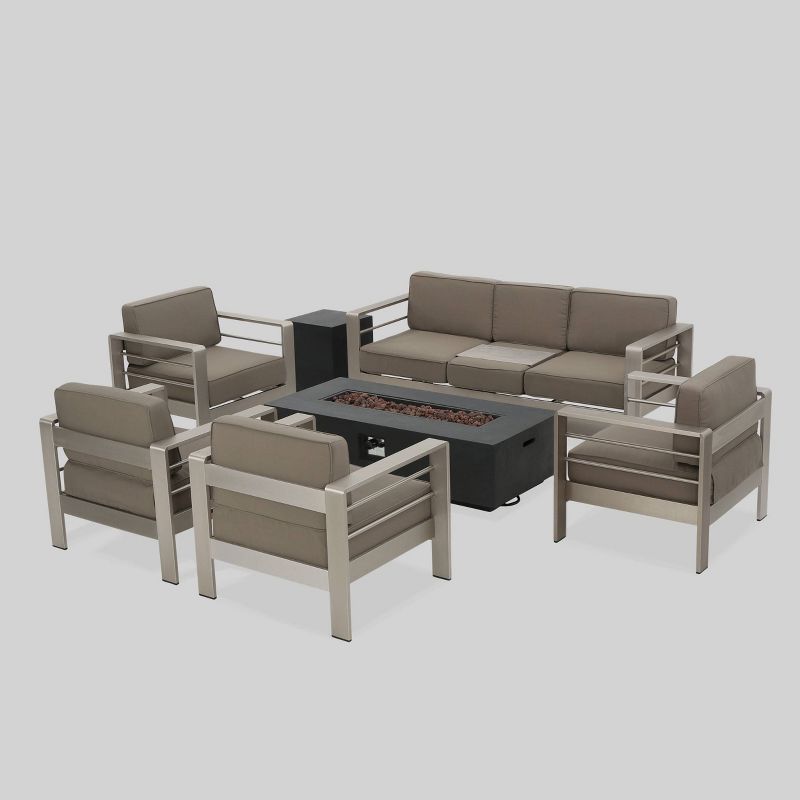 Cape Coral 7pc Aluminum and MGO Firepit Set Dark Gray/Khaki - Christopher Knight Home, 3 of 8
