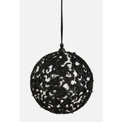 Allstate Floral Black and White Jewel Filigree Shatterproof Christmas Ball Ornament 4.75" (121 mm)