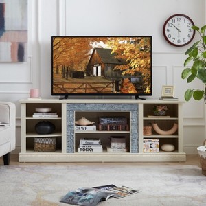 Wooakway 70'' Mid-Century Modern TV Stands Desk Storage Rack Media Console Table with Large Storage Cabinet - 1 of 4