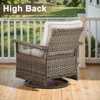 Belord High Back Outdoor Swivel Rocker Set of 4, Brown Wicker Furniture Swivel Chair with 5-Inch Wide Armrest and Thick Cushion for Porch - 3 of 4