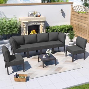 ALAULM 7 Pieces Metal Patio Furniture Set Modern Metal Outdoor Conversation Sets, Patio Sectional Sofa - 1 of 4