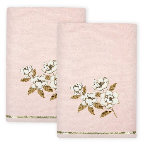 2pc Maggie Design Embellished Bath Towel Set Blush Linum Home Textiles Midweight Terry Target