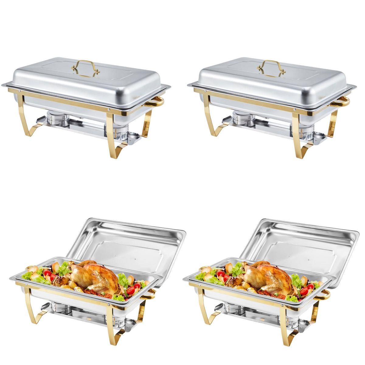 Garvee Stainless Steel Hot Pot with Divider, 2-Pack Dual Compartment Shabu Shabu Pot, Large Double Flavor Stockpot for Induction Gas Stove, Gold