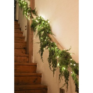 MOEPISY 6ft Christmas Garland with Lights, Real Touch Cedar Pine Garland - 1 of 4