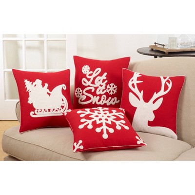 Medium Red Embroidered Santa Sleigh Square Throw Pillow
