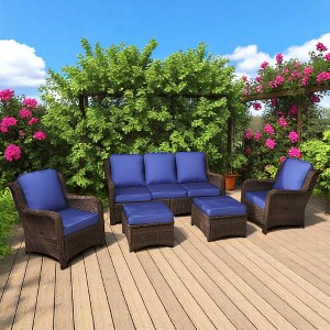 3-Seat Outdoor Couch Set with 2 Single Chairs and 2 Ottomans, Weather-Resistant Cushions, Steel Frame - 1 of 4