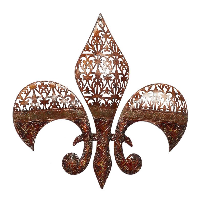 Metal Fleur De Lis Wall Decor with Perforated Details Brown - Olivia &#38; May, 4 of 12