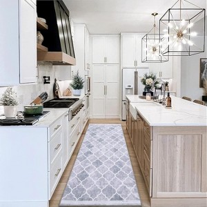 Machine Washable Area Rug Boho Low Pile Rug Geometric Trellis Non Slip Backing Rug Foldable Ultra-Thin Carpet - 1 of 4