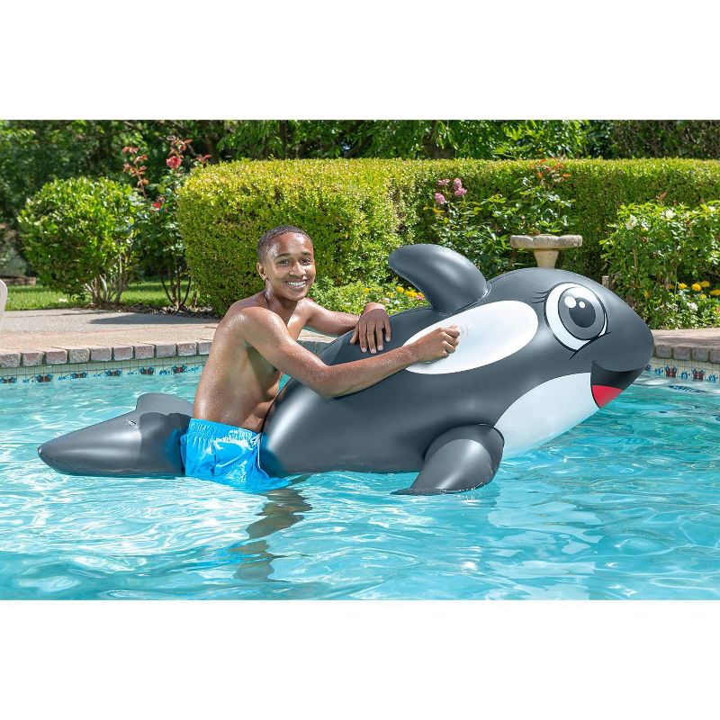 Poolmaster Jumbo Whale Rider Inflatable Swimming Pool Float - Gray/White/Red, 2 of 11