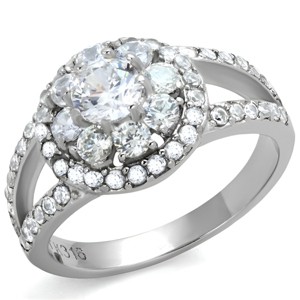 Slickblue Women's Silver Stainless Steel Ring, Clear CZ Floral Halo Design, Sparkling Band, Lightweight, Sizes 5–10 - 1 of 4