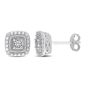 EVERLY JEWELRY | Sterling Silver Diamond Accent Square Double Halo Stud Earrings - 1 of 4